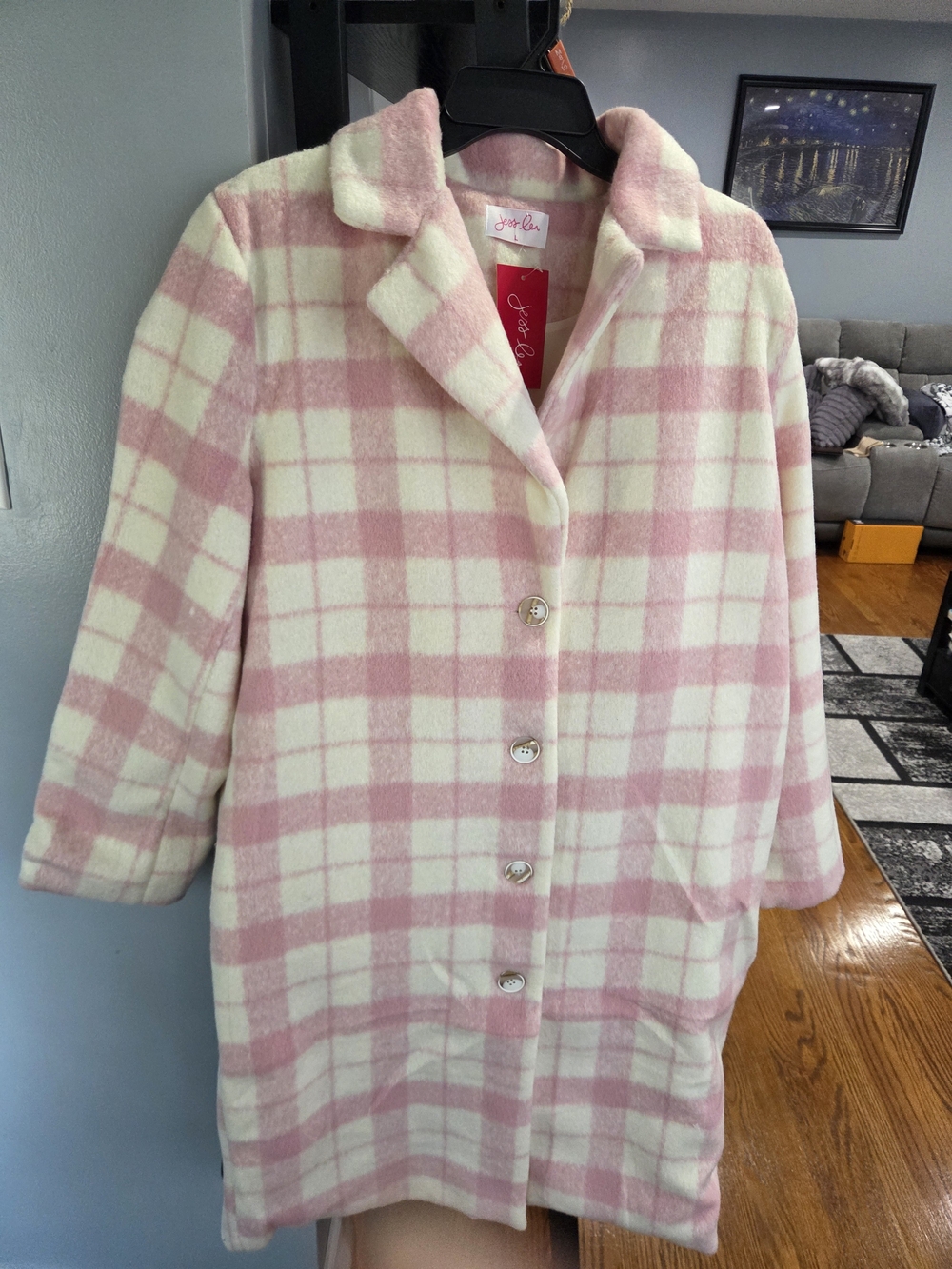 Pink & Cream Plaid Single-Breasted Coat